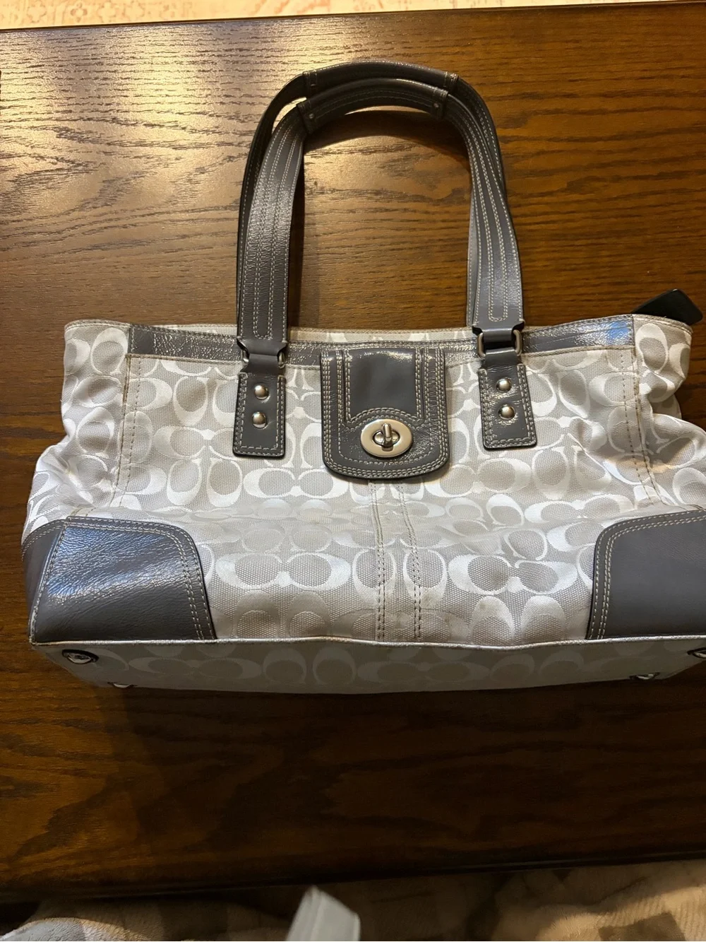 Coach Tote in Light Blue and Cream Signature Canvas